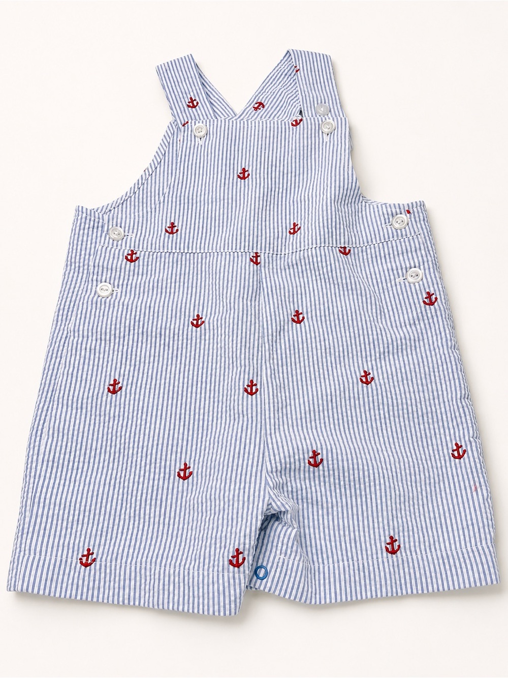 Kelly's Kids Vintage Blue & Red Striped Anchor Shortoveralls